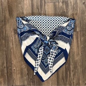 Silky Navy and White Patterned Scarf Bandana Scarf